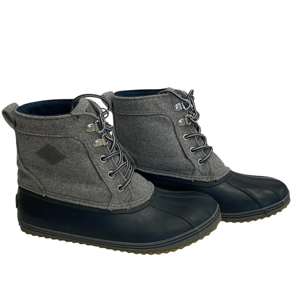 Sperry Top‎ Sider Duck Boots Gray Wool Navy Rubber Waterproof Womens Size 5M